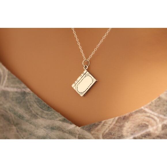 Sterling Silver Realistic Book Charm Necklace, Realistic Book Pendant Necklace - Picture 2 of 3